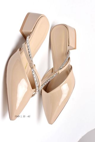 Giày Sục Nữ Big Size Đế Vuông 3cm Mũi Nhọn Màu Nude Kem [35 - 43] Merly 1549, Giày Dép Big Size Nữ, Dép Sục Nữ, Guốc Sục, Cao Gót Đế Vuông 3cm, Giày Tiệc, Giày Công Sở