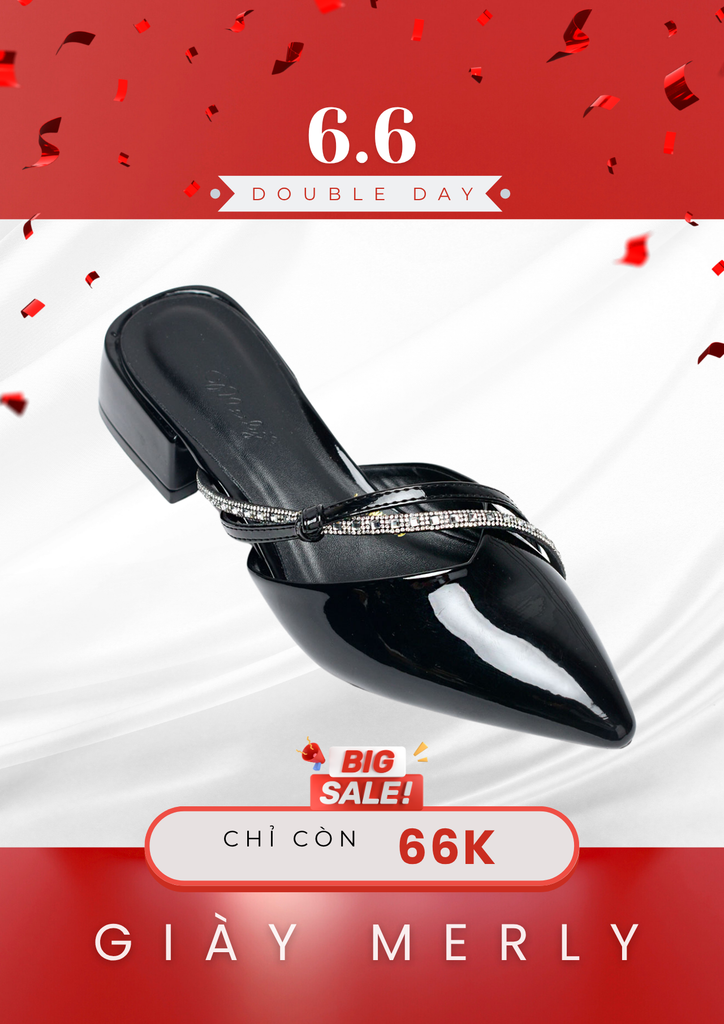 Giày Sục Nữ Big Size Mũi Nhọn Đế Vuông Gót Cao 3cm Đen Bóng [35 - 43] Merly 1549, Giày Dép Big Size Nữ, Cao Gót Đế Vuông 3cm, Giày Tiệc, Giày Công Sở