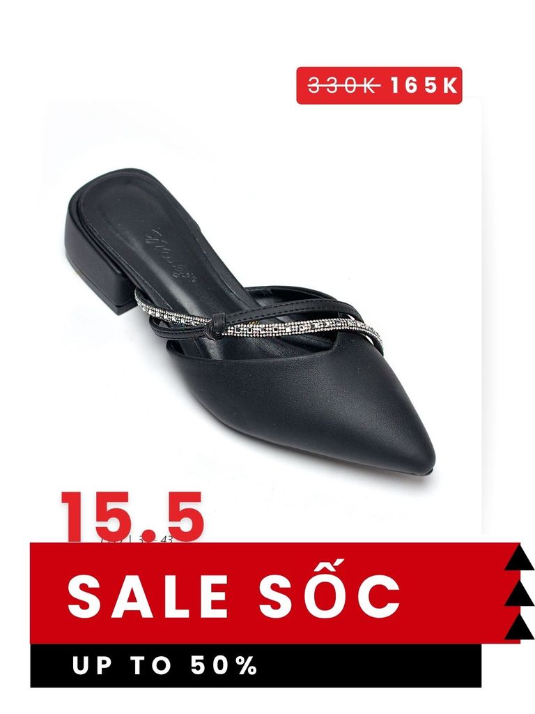 Giày Sục Cao Gót Big Size Mũi Nhọn Đen Mờ Da Cao Cấp [35 - 43] Merly 1549, Giày Dép Big Size Nữ, Cao Gót Đế Vuông 3cm, Giày Công Sở Nữ, Dép Sục Nữ