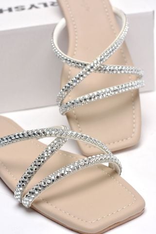 Dép Lê Nữ Đính Đá Dây Mảnh Big Size Nữ 35-43 Merly 1550 Kem, Dép Da Cao Cấp, Dép Nữ Màu Nude, Dép Đi Biển, Thương Hiệu Merly