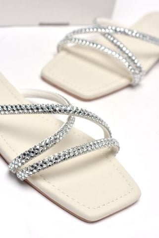 Dép Lê Nữ Đính Đá Dây Mảnh Big Size Nữ 35-43 Merly 1550 Trắng Ngà, Dép Da Cao Cấp, Dép Nữ Màu Trắng, Dép Đi Biển, Thương Hiệu Merly