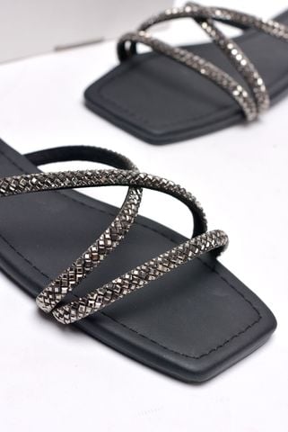Dép Lê Nữ Đính Đá Dây Mảnh Big Size Nữ 35-43 Merly 1550 Đen, Dép Da Cao Cấp, Dép Nữ Màu Đen, Dép Đi Biển, Thương Hiệu Merly