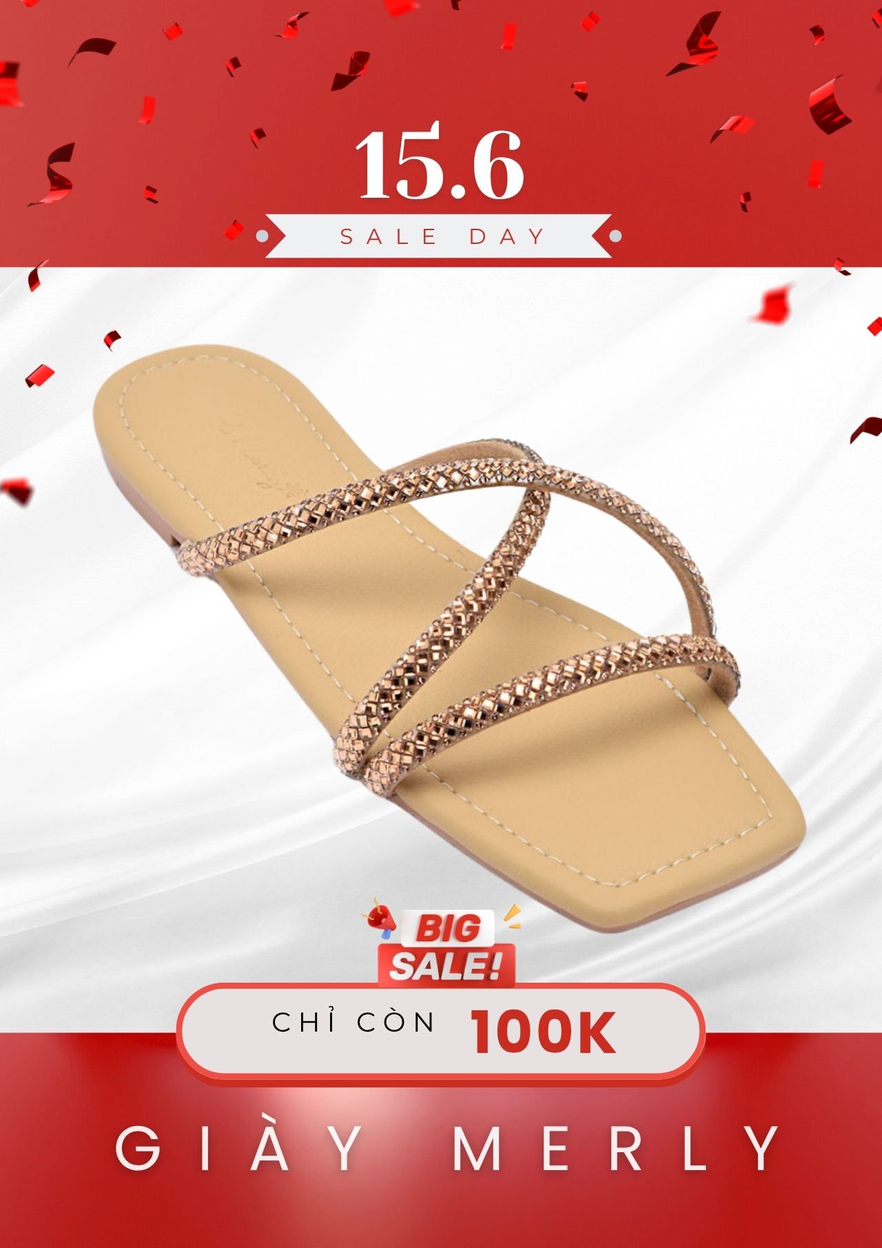 Dép Lê Nữ Đính Đá Dây Mảnh Big Size Nữ 35-43 Merly 1550 Be Vàng x Đá Nâu, Dép Da Cao Cấp, Dép Nữ Màu Nâu, Dép Đi Biển, Thương Hiệu Merly