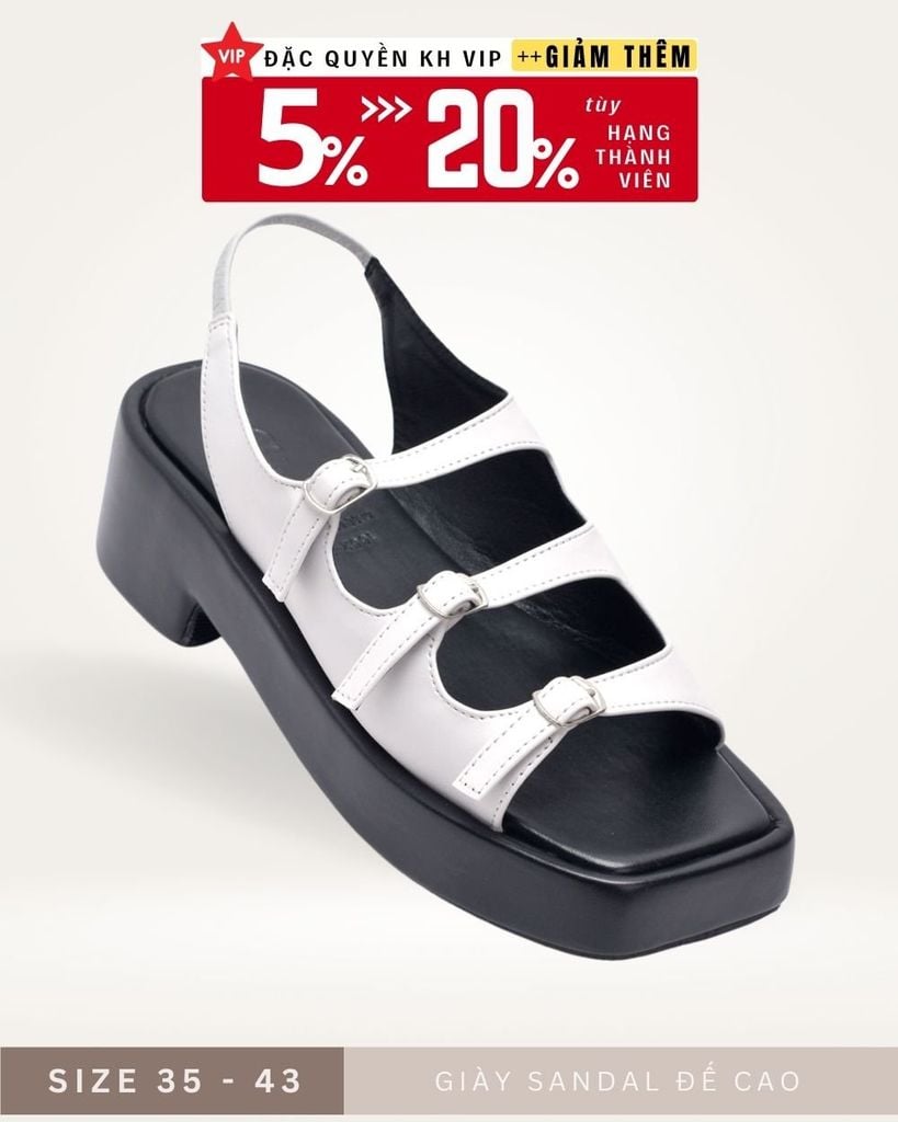 Giày Sandal Nữ Đế Cao 5cm Merly 1552 Trắng x Đen, Giày Big Size 35 - 43, Xăng Đan 3 Quai Ngang, Dép Xăng Đan Dây Che Khuyết Điểm Chân Chống Nắng, Giày Bánh Mì Nữ, Hậu Thun Tiện Dụng Thích Hợp Đi Du Lịch