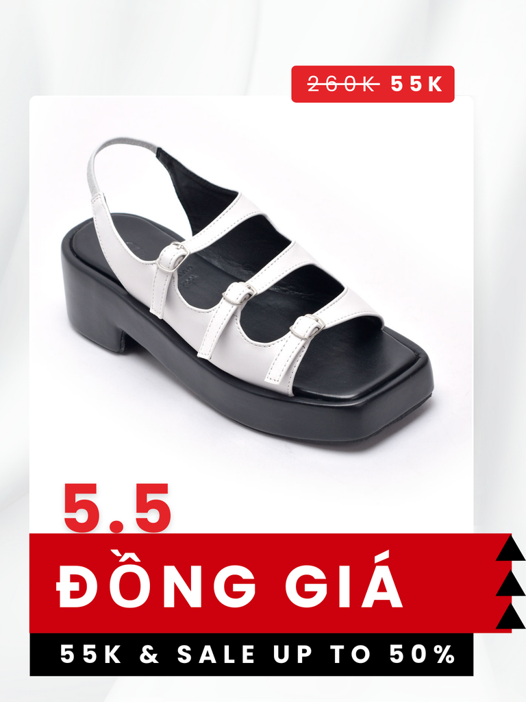 Giày Sandal Nữ Đế Cao 5cm Merly 1552 Trắng x Đen, Giày Big Size 35 - 43, Xăng Đan 3 Quai Ngang, Dép Xăng Đan Dây Che Khuyết Điểm Chân Chống Nắng, Giày Bánh Mì Nữ, Hậu Thun Tiện Dụng Thích Hợp Đi Du Lịch