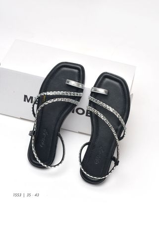 Dép Sandal Nữ Big Size Dây Đính Đá Quai Chéo Xỏ Ngón Xinh [35-43] Dép Nữ Cao Cấp Merly 1553 Đen