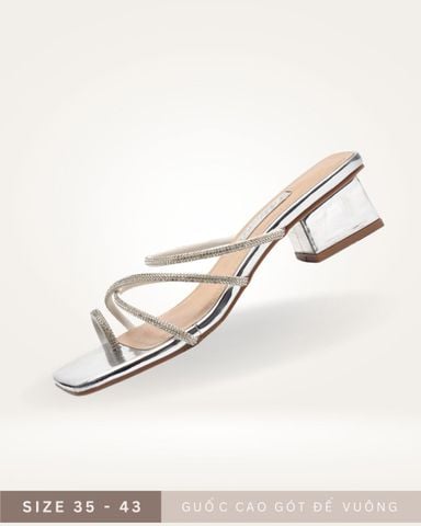 Guốc Cao Gót Đế Vuông 3cm Dây Mảnh Đính Đá [ 35 - 43 ] Dép Xỏ Ngón, Dép Màu Bạc, Dép Sandal Nữ, Dép Big Size Nữ Merly 1557 Bạc Metallic