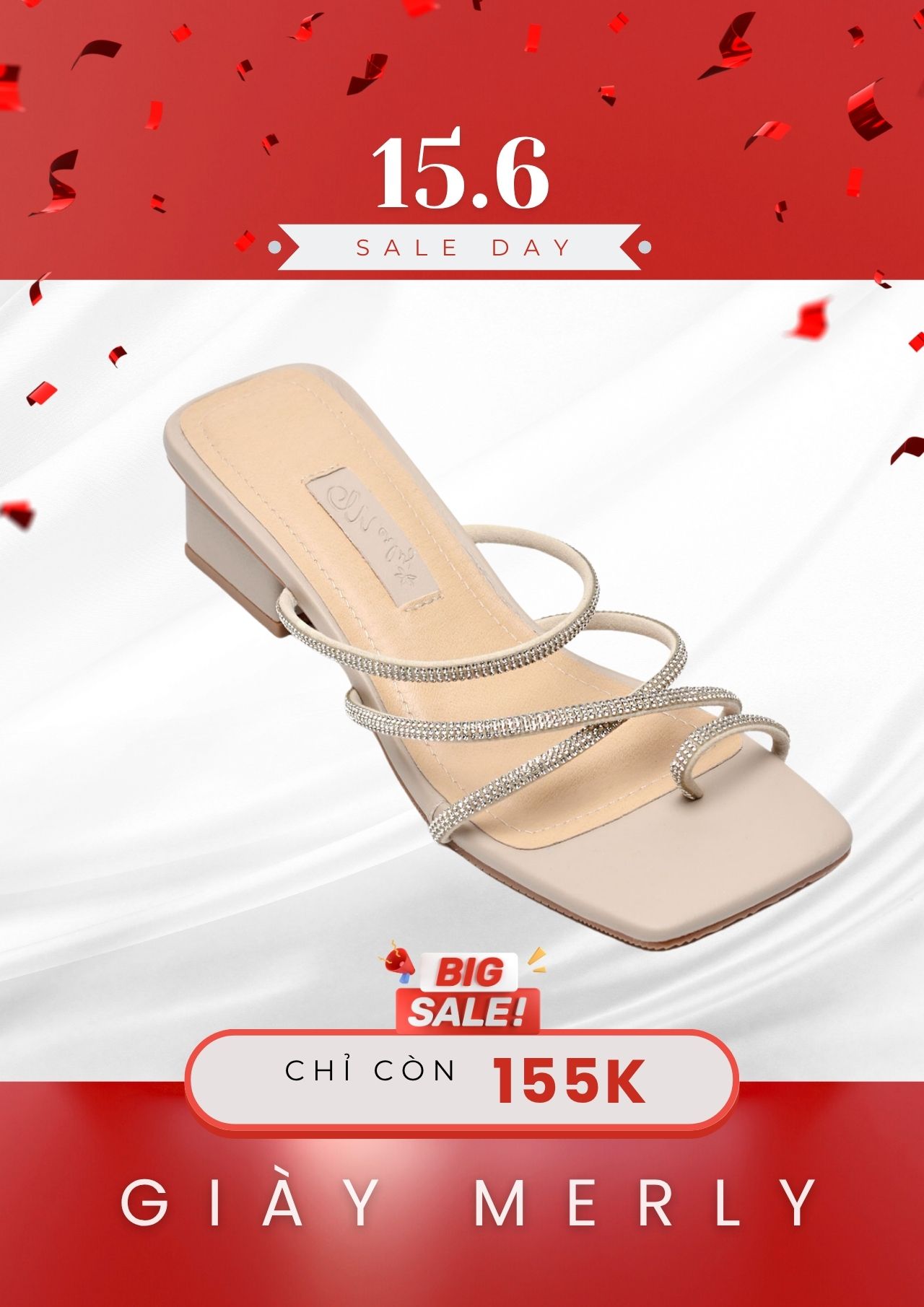 Guốc Cao Gót Đế Vuông 3cm Dây Mảnh Đính Đá  [ 35 - 43 ] Merly 1557 Kem Nâu Nude, Dép Da Cao Cấp, Dép Xỏ Ngón, Dép Sandal Nữ, Dép Big Size Nữ