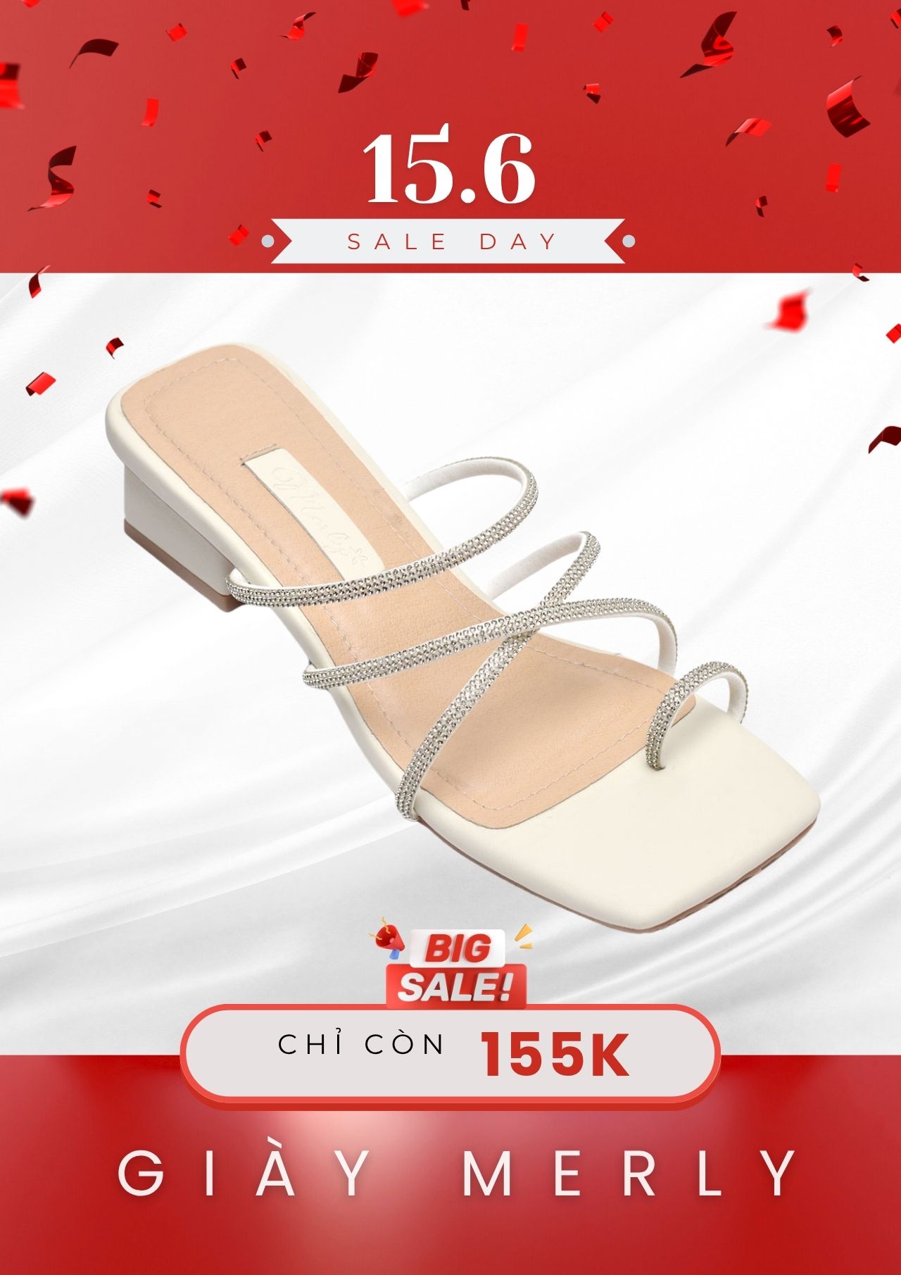 Dép Guốc Cao Gót Đế Vuông 3cm Dây Mảnh Đính Đá [ 35 - 43 ] Dép Da Microfiber, Dép Xỏ Ngón, Dép Sandal Nữ, Dép Big Size Nữ Merly 1557 Trắng Ngà
