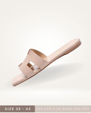 Dép chữ H Nữ, Dép Nữ Quai Ngang, Dép Da Cao Cấp Mềm Mại Thương Hiệu Merly 1558 Màu Nude Kem, Dép Nữ Big Size 35-43 Đế Bám Nền Chống Trơn