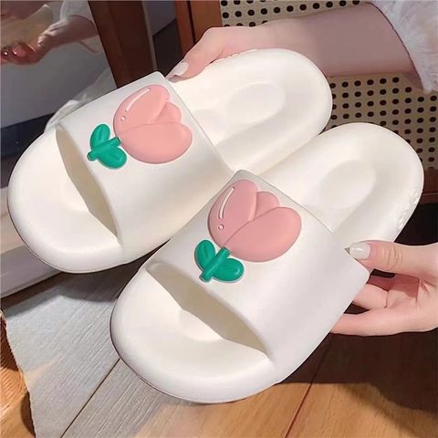 Dép Nhựa Quảng Châu 1570N Big Size 36 - 41, Dép Nữ Quai Ngang Hoa Tulip Trên Nền Dép Trắng Đen, Dép Trong Nhà, Dép Đi Chơi