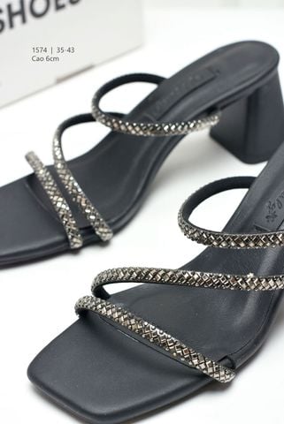 Dép Cao Gót Đế Vuông 6cm Big Size 35-43 Dây Mảnh Đính Đá Đi Tiệc, Sandal Cao Gót, Guốc Cao Gót, Dép Guốc Nữ Big Size Thương Hiệu Merly 1574 Màu Đen