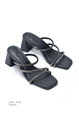 Dép Cao Gót Đế Vuông 6cm Big Size 35-43 Dây Mảnh Đính Đá Đi Tiệc, Sandal Cao Gót, Guốc Cao Gót, Dép Guốc Nữ Big Size Thương Hiệu Merly 1574 Màu Đen