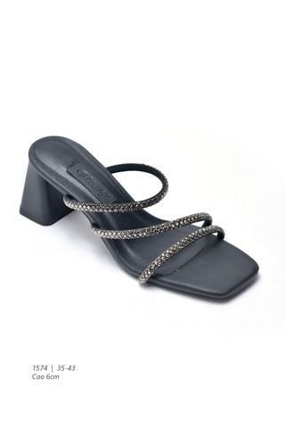 Dép Cao Gót Đế Vuông 6cm Big Size 35-43 Dây Mảnh Đính Đá Đi Tiệc, Sandal Cao Gót, Guốc Cao Gót, Dép Guốc Nữ Big Size Thương Hiệu Merly 1574 Màu Đen