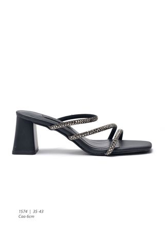 Dép Cao Gót Đế Vuông 6cm Big Size 35-43 Dây Mảnh Đính Đá Đi Tiệc, Sandal Cao Gót, Guốc Cao Gót, Dép Guốc Nữ Big Size Thương Hiệu Merly 1574 Màu Đen