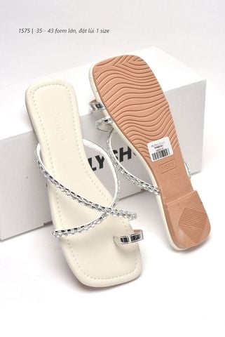 Dép Lê Nữ Xỏ Ngón Quai Đính Đá Big Size [ 35-43 FORM TO ] Merly 1575 Trắng Ngà, Dép Nữ Big Size, Dép Dây Mảnh, Dép Da Cao Cấp Microfiber