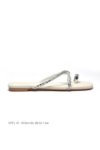 Dép Lê Nữ Xỏ Ngón Quai Đính Đá Big Size [ 35-43 FORM TO ] Merly 1575 Trắng Ngà, Dép Nữ Big Size, Dép Dây Mảnh, Dép Da Cao Cấp Microfiber