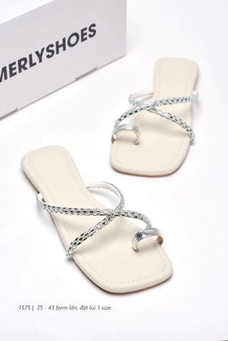 Dép Lê Nữ Xỏ Ngón Quai Đính Đá Big Size [ 35-43 FORM TO ] Merly 1575 Trắng Ngà, Dép Nữ Big Size, Dép Dây Mảnh, Dép Da Cao Cấp Microfiber