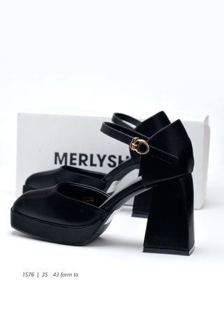 Giày Cao Gót Đế Vuông Đúp Mũi 10cm 1576 , Giày Mary Jane Đế Cao Merly 1576 Đen [ Big Size 35-43 ] Giày Cao Gót Đi Tiệc, Giày Cao Gót Big Size, Sandal Bít Mũi Hở Gót, Giày Đế Đúp, Giày Mũi Vuông