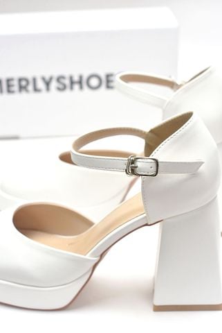 Giày Cao Gót Đế Vuông 10cm Mary Jane Trắng Đúp Mũi Hợp Đi Tiệc Hoặc Làm Giày Cưới [ MERLY 1576 ] Giày Cao Gót Big Size 35-43, Giày Da Cao Cấp, Giày Đế Đúp, Sandal Bít Mũi Quai Hậu, Giày Mũi Vuông