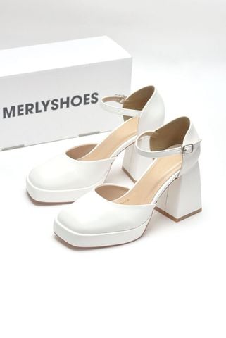 Giày Cao Gót Đế Vuông 10cm Mary Jane Trắng Đúp Mũi Hợp Đi Tiệc Hoặc Làm Giày Cưới [ MERLY 1576 ] Giày Cao Gót Big Size 35-43, Giày Da Cao Cấp, Giày Đế Đúp, Sandal Bít Mũi Quai Hậu, Giày Mũi Vuông