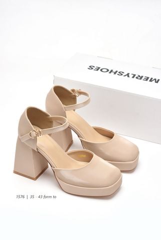 Giày Cao Gót Đế Vuông Sandal Đúp Mũi 9-10cm [ Bigsize 35-43 ] Giày Mary Jane Đế Cao Màu Nude Nâu Tây Merly 1576, Giày Cao Gót Big Size, Giày Da Cao Cấp, Giày Đi Tiệc, Giày Đế Đúp, Sandal Bít Mũi Quai Hậu, Giày Mũi Vuông