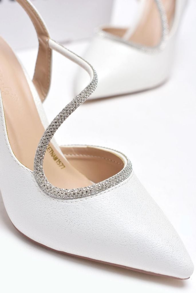 Giày Cao Gót Trắng Nhũ Lấp Lánh Nhẹ Mũi Nhọn 9cm, Giày Cao Gót Big Size, Giày Slingback, Sandal Bít Mũi Hở Gót, Giày Cưới Cô Dâu, Giày Đi Tiệc, Giày Nữ Merly 1577 Trắng Nhũ