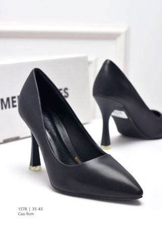 Giày Công Sở Nữ Lót Mút Êm Chân, Giày Big Size 35-43, Giày Cao Gót Mũi Nhọn, Giày Bít Mũi Nữ Thương Hiệu Merly 1578 Đen Mờ