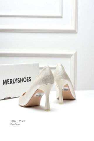 Giày Cao Gót Đế Nhọn 9cm Big Size 35-43 Merly 1578 Màu Vàng Đồng Ánh Nhũ Thích Hợp Đi Tiệc Hoặc Làm Giày Cô Dâu