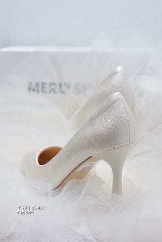 Giày Cao Gót Đế Nhọn 9cm Big Size 35-43 Merly 1578 Màu Vàng Đồng Ánh Nhũ Thích Hợp Đi Tiệc Hoặc Làm Giày Cô Dâu