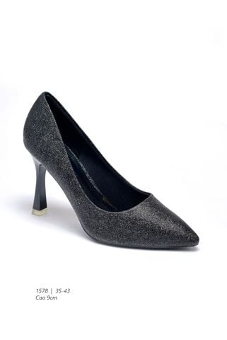 Giày Cao Gót Mũi Nhọn 9cm Big Size 35-43 Merly 1578 Màu Đen Ánh Nhũ Thích Hợp Đi Tiệc Hoặc Làm Giày Đi Tiệc