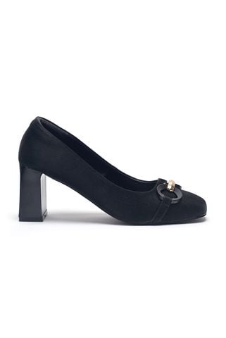 Giày Cao Gót Đen Đế Trụ Vuông 6cm Gắn Khóa Ngang Merly 1581 Màu Đen Vân, Giày Cao Gót Big Size 35-43, Giày Bít Mũi Nữ, Giày Công Sở Nữ, Giày Mũi Vuông Sang Trọng, Giày Cao Gót Big Size