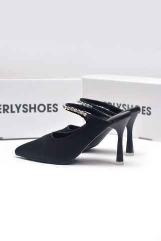 Giày Cao Gót Đen Mũi Nhọn Sục 9cm Đính Đá Lấp Lánh Merly 1582 Đen Vải Jean, Giày Mặc Quần Ống Rộng & Váy Dáng Dài, Giày Đi Tiệc, Giày Đi Đám Cưới, Giày Cao Gót Mũi Nhọn Bigsize 35-43