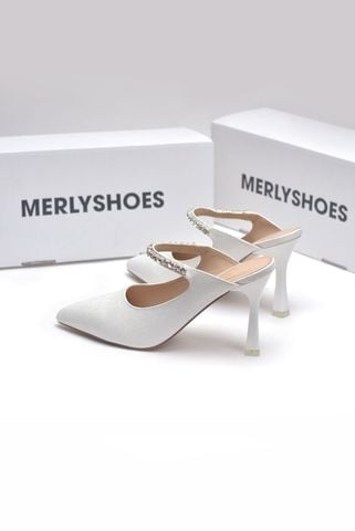 Sục Cao Gót Mũi Nhọn Trắng Nhũ 9cm Đính Đá Lấp Lánh Merly 1582 Trắng 35-43, Giày Cưới Cô Dâu, Giày Đi Tiệc, Giày Cao Gót Big Size, Giày Đi Đám Cưới, Giày Cao Gót Mũi Nhọn