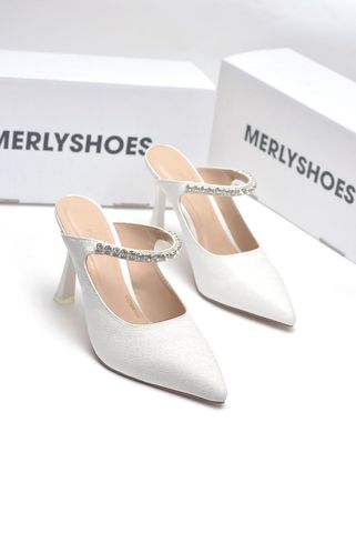 Sục Cao Gót Mũi Nhọn Trắng Nhũ 9cm Đính Đá Lấp Lánh Merly 1582 Trắng 35-43, Giày Cưới Cô Dâu, Giày Đi Tiệc, Giày Cao Gót Big Size, Giày Đi Đám Cưới, Giày Cao Gót Mũi Nhọn