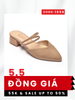 Giày Sục Nữ Mũi Nhọn Đế Vuông Gót Cao 3cm Hai 2 Quai Ngang Thương Hiệu Merly 1583 Màu Nâu Bố Vintage, Giày Nữ Big Size 35 - 43