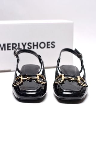 Giày Búp Bê Đen Bóng Merly 1585 Đế Thấp 2cm