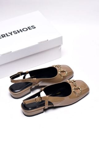 Giày Búp Bê Mũi Vuông Nâu Sữa Sang Chảnh Merly 1585-2P Đế Thấp 2cm Khoá GC, Sandal Bít Mũi Hở Gót Bigsize 35-43, Giày Bệt Nữ, Giày Slingback, Giày Đế Vuông