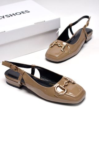 Giày Búp Bê Mũi Vuông Nâu Sữa Sang Chảnh Merly 1585-2P Đế Thấp 2cm Khoá GC, Sandal Bít Mũi Hở Gót Bigsize 35-43, Giày Bệt Nữ, Giày Slingback, Giày Đế Vuông