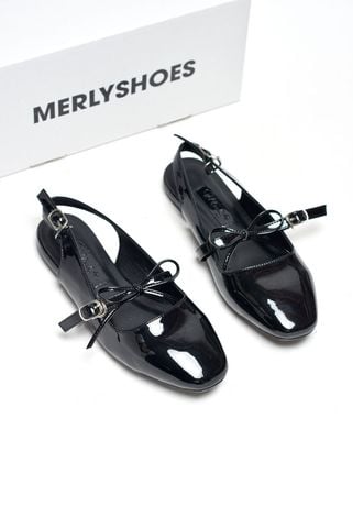 Giày Búp Bê Tiểu Thư Buộc Nơ Merly 1586 Đen, Giày Nữ Big Size 35-43, Giày Búp Bê Quai Ngang, Giày Bệt Nữ, Giày Búp Bê Đen