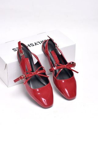 Giày Búp Bê Đỏ Tiểu Thư Buộc Nơ Merly 1586, Giày Bệt Nữ, Giày Nữ Big Size 35-43, Giày Búp Bê Quai Ngang, Giày Mũi Vuông, Giày Nữ Tết 2025