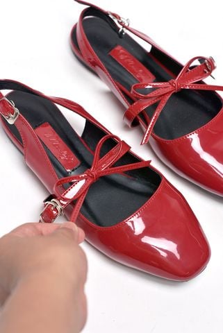 Giày Búp Bê Đỏ Tiểu Thư Buộc Nơ Merly 1586, Giày Bệt Nữ, Giày Nữ Big Size 35-43, Giày Búp Bê Quai Ngang, Giày Mũi Vuông, Giày Nữ Tết 2025