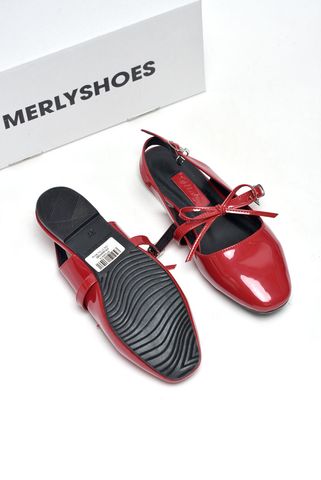 Giày Búp Bê Đỏ Tiểu Thư Buộc Nơ Merly 1586, Giày Bệt Nữ, Giày Nữ Big Size 35-43, Giày Búp Bê Quai Ngang, Giày Mũi Vuông, Giày Nữ Tết 2025