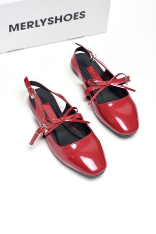 Giày Búp Bê Đỏ Tiểu Thư Buộc Nơ Merly 1586, Giày Bệt Nữ, Giày Nữ Big Size 35-43, Giày Búp Bê Quai Ngang, Giày Mũi Vuông, Giày Nữ Tết 2025