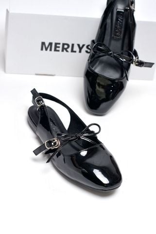 Giày Búp Bê Tiểu Thư Buộc Nơ Merly 1586 Đen, Giày Nữ Big Size 35-43, Giày Búp Bê Quai Ngang, Giày Bệt Nữ, Giày Búp Bê Đen