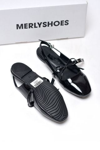 Giày Búp Bê Tiểu Thư Buộc Nơ Merly 1586 Đen, Giày Nữ Big Size 35-43, Giày Búp Bê Quai Ngang, Giày Bệt Nữ, Giày Búp Bê Đen