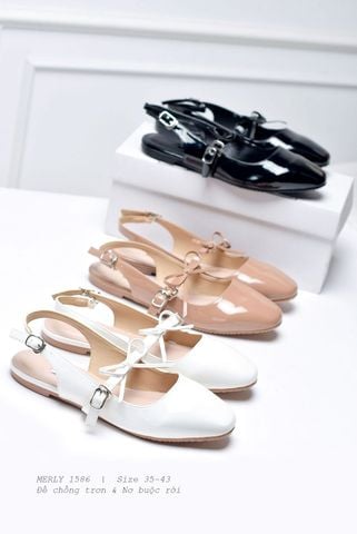 Giày Búp Bê Tiểu Thư Buộc Nơ, Giày Nữ Merly 1586 Nâu Kem, Giày Nữ Big Size 35-43, Giày Búp Bê Quai Ngang, Giày Bệt Nữ, Giày Búp Bê Màu Nude