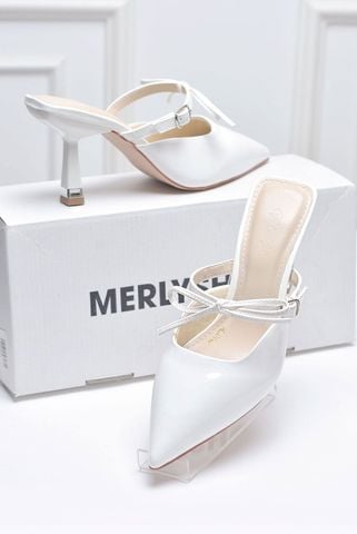 Giày Cưới Cô Dâu Nơ Xinh, Giày Cao Gót 7cm Mũi Nhọn Trắng, Giày Cao Gót Bigsize Thương Hiệu Merly 1587, Shop Giày big size số 1 TPHCM