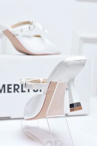 [Restock] Giày Cưới Cô Dâu, Sục Cao Gót Trắng Mũi Nhọn Quai Ngang Buộc Nơ Tiểu Thư Merly 1587 Trắng, Giày Cao Gót Bigsize, Giày Cao Gót Tiểu Thư, Giày Đi Tiệc, Giày Sục Cao Gót, Dép Cao Gót