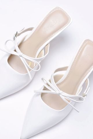 Giày Cưới Cô Dâu Nơ Xinh, Giày Cao Gót 7cm Mũi Nhọn Trắng, Giày Cao Gót Bigsize Thương Hiệu Merly 1587, Shop Giày big size số 1 TPHCM